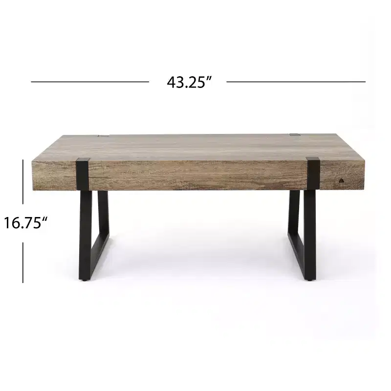 43W Industrial Coffee Table with Thick Top