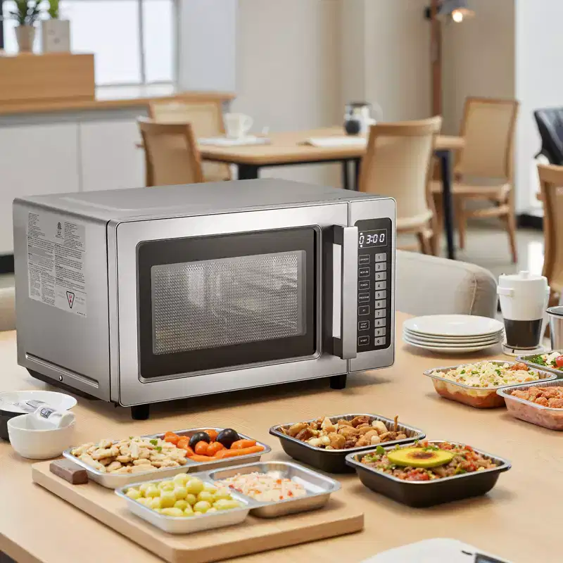VEVOR Countertop Microwave Oven, 0.9 Cu Ft, 1000W Digital Stainless Steel Microwave Oven with Touchscreen, 10 Cooking Presets, Silver