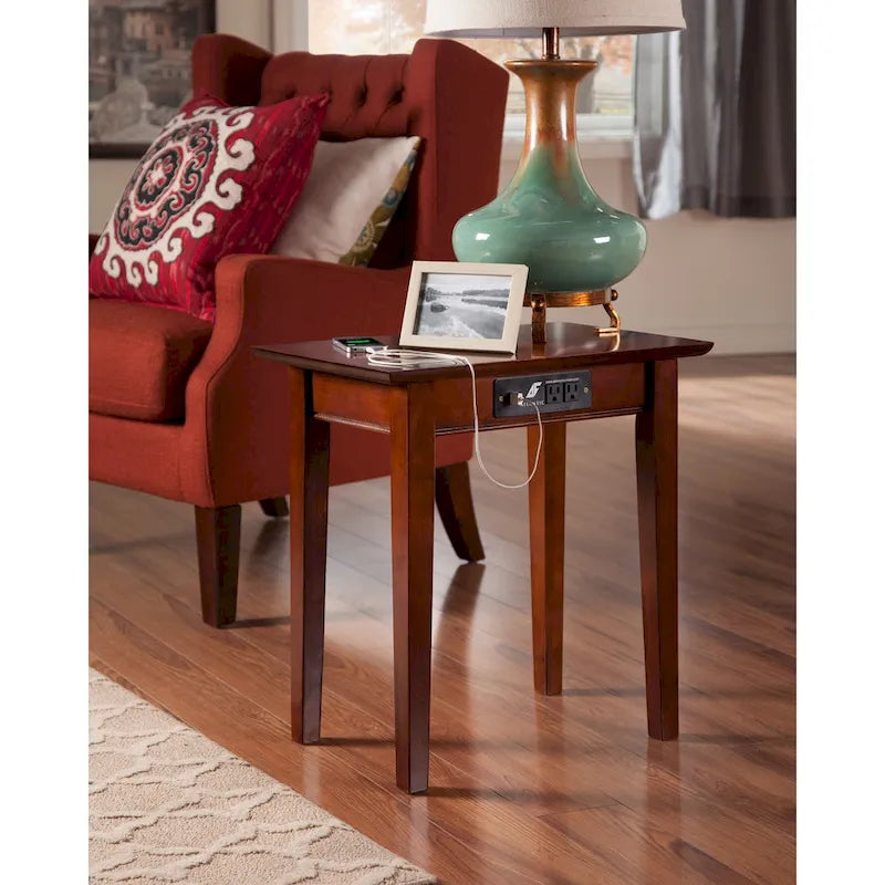 Solid Hardwood Side Table with Built-In Charging Station