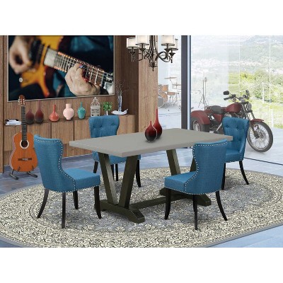 HomeStock 5-Piece Natural Oak Finish Solid Wood Top Dining table with 4 Chairs