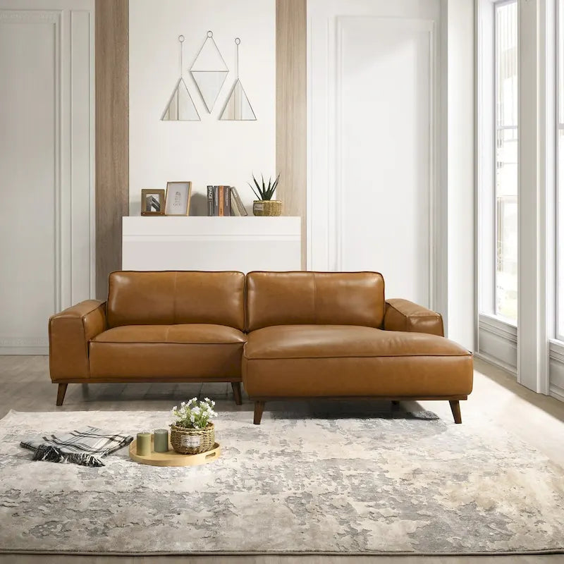 Dayton Mid-Century Modern Genuine Leather Sectional Sofa