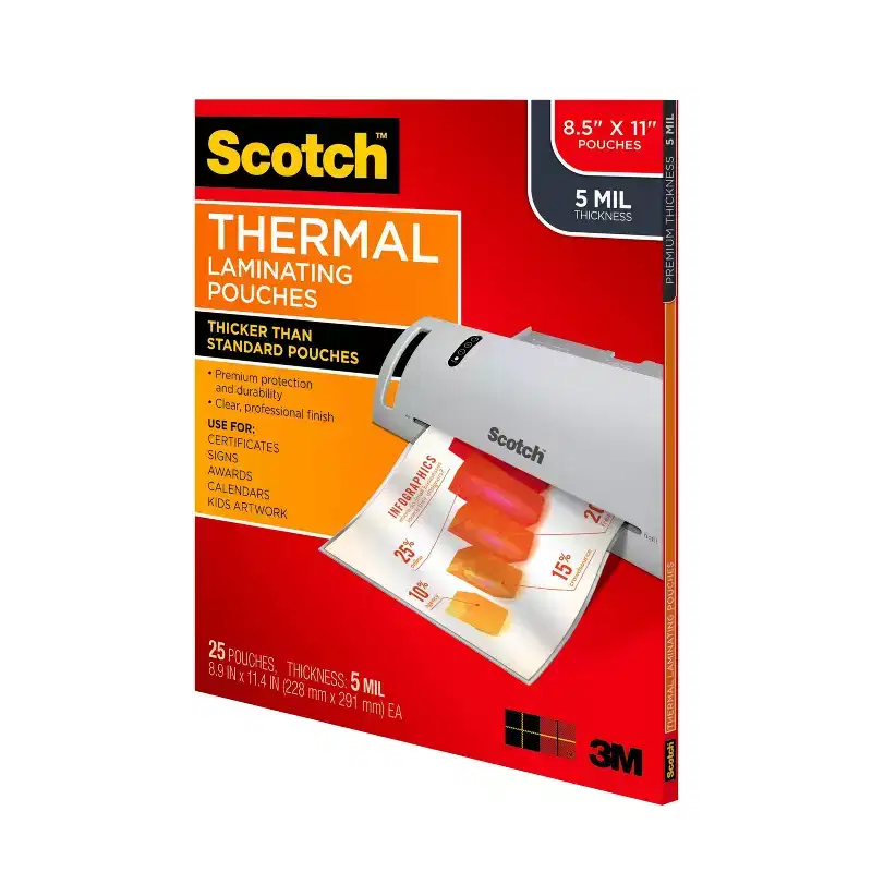 Scotch 25ct Thermal Laminating Pouches Letter Size 5mm: Laminator Sheets, 5 Mil, Office Supplies, 9" x 11.5"