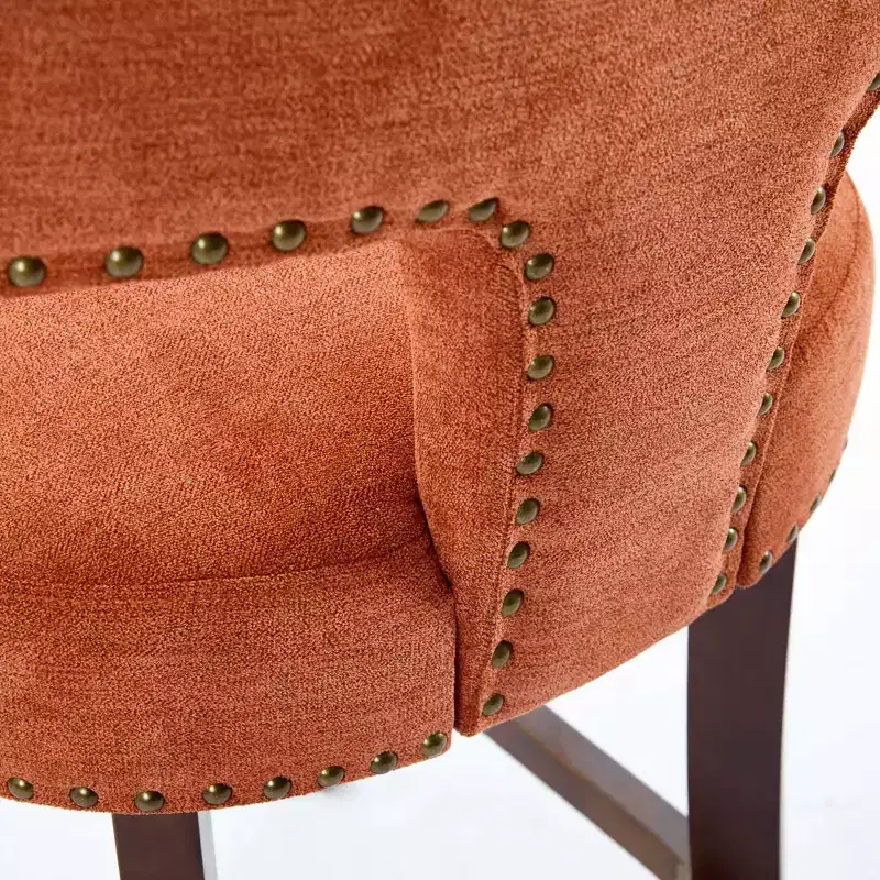 CLIHOME Set of 2 Mid Century Counter Height Bar Stools, Farmhouse Linen Fabric Upholstered Kitchen Accent Chair Curved Backrest