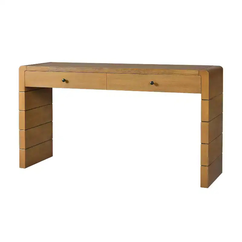 Homy Casa Console Table with Storage Drawers and Solid Panel Base for Entryway or Living Room, Oak