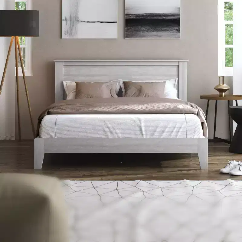 Galano Queen Tiena Lencia Bed with Headboard  Dusty Grey Oak