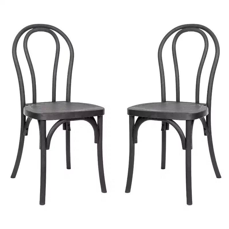 Emma and Oliver Set of 2 Weather-Resistant Wood Look Resin Thonet Chairs for Indoor/Outdoor Use