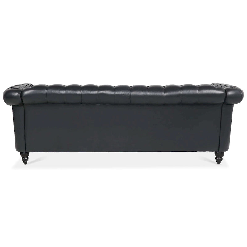 84 Mid-Century Modern 3-Seater Chesterfield Sofa, PU Leather, Birch Legs, 660 lbs