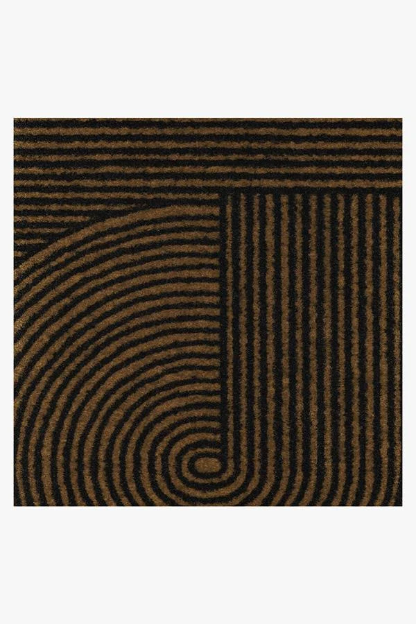 Zen Art Deco Washable Doormat with Dark Mahogany Symmetrical Geometric Pattern for Entryway & Porch