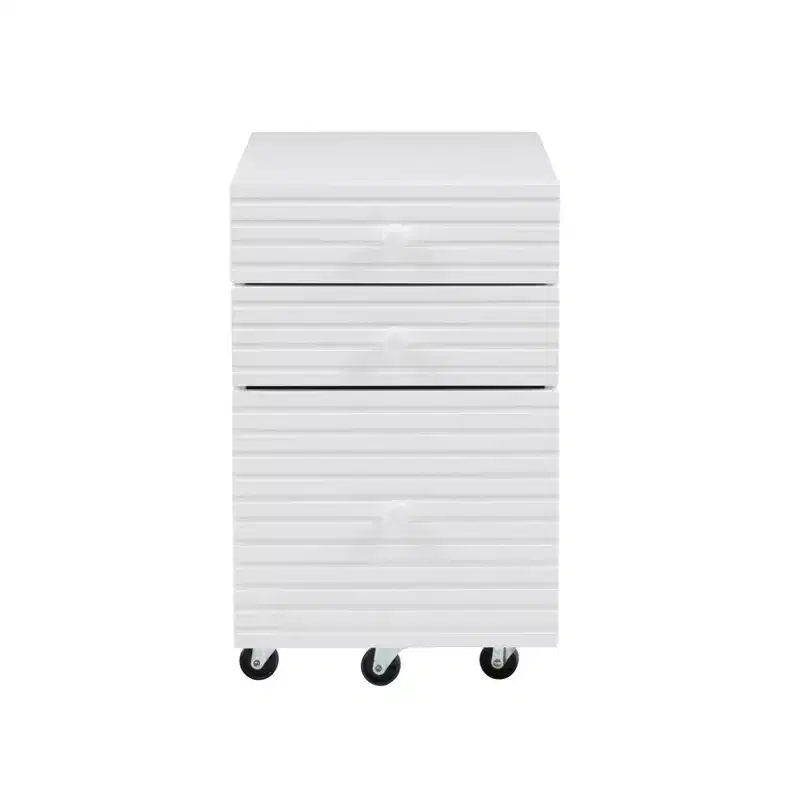 Wedeln 3 Drawer Rolling File Cabinet White Finish Wood - Powell: Mid-Century Modern, Veneer, Metal Hardware