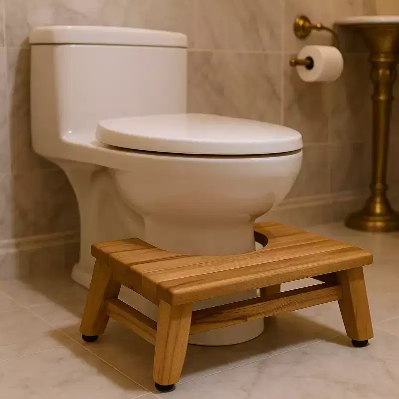 HomeRoots 8 Natural Solid Teak Bathroom Toilet Stool