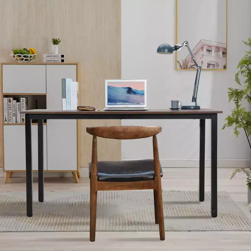 Bestier 55 Inch Simple Wood Writing Desk with Metal Frame, Home Office Study Desk for Work & Study