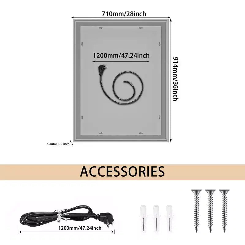 40x32 Inch LED Bathroom Mirror with Anti-Fog & Touch Dimming - 3 Light Settings for Vanity
