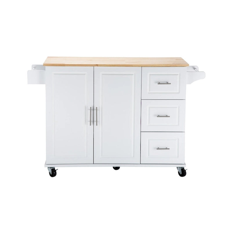 Mobile Kitchen Island & Kitchen Cart,With Extendable Rubber Wood Top and 3 Drawers - 53.93(L) x 17(W) x 36.22(H