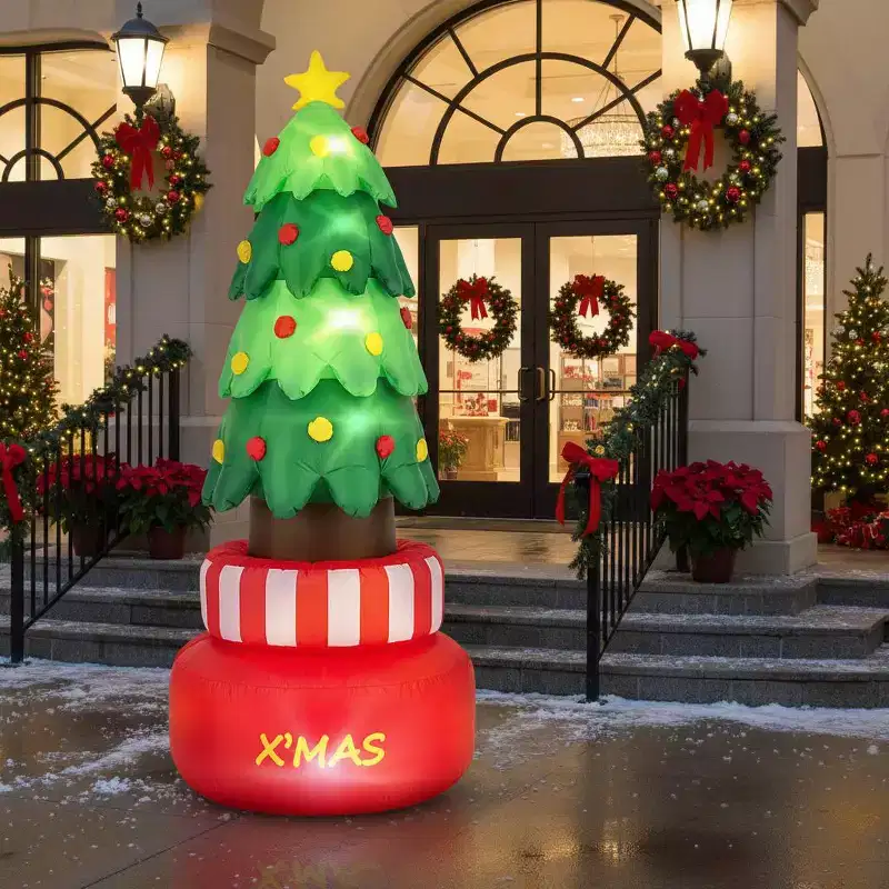 Gymax 8' Spinning Inflatables Christmas Tree w/ Built-in LED Lights & Water Bags Waterproof Settings for Indoor & Outdoor