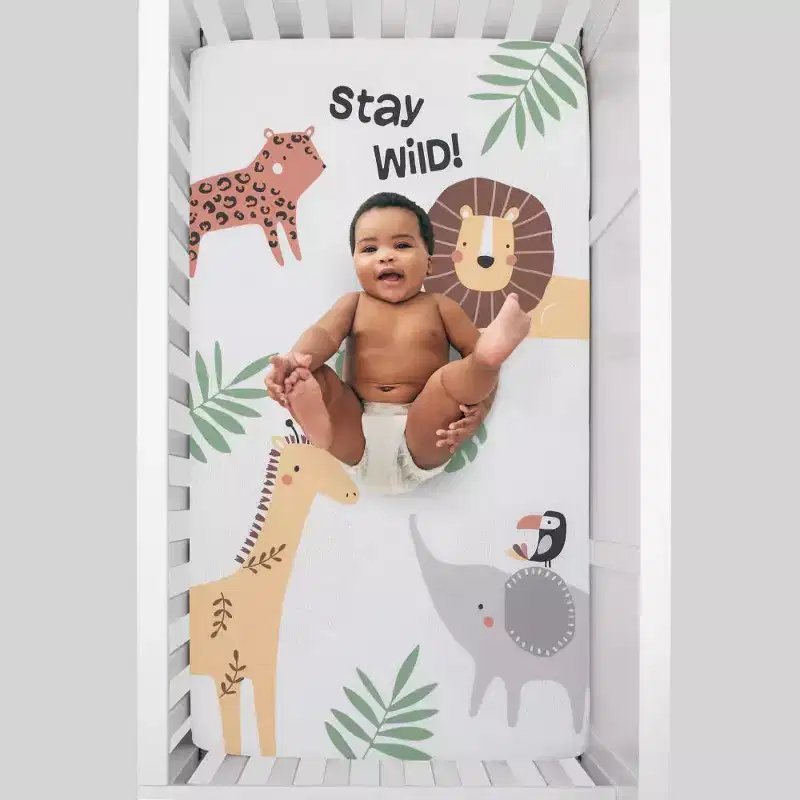 NoJo Jungle Trails Engineered Crib Sheet: Cotton, Fitted, Standard Size, Jungle Animal Pattern, Microfiber Construction
