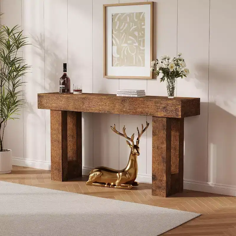 63 Rustic Console Table - Farmhouse Entryway Table w/ Open Shelf for Living Room & Hallway