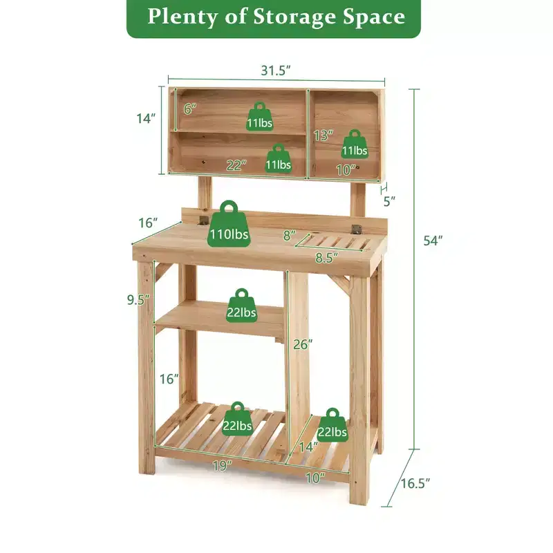 Costway Garden Potting Table Outdoor Potting Bench Wooden Workstation w/Storage Shelf