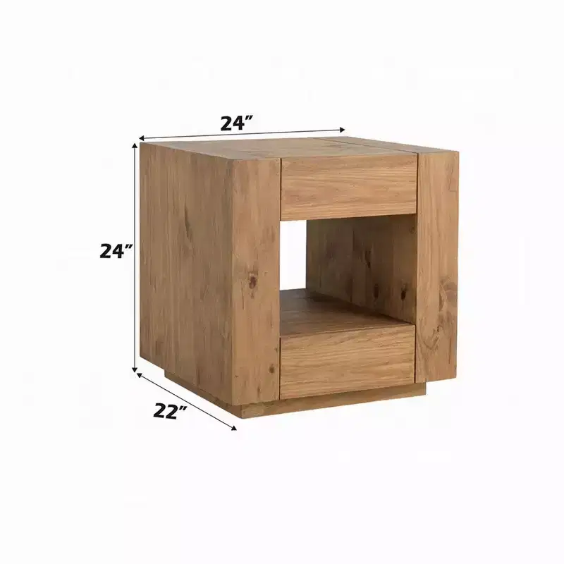Royal Hampton End Table, 1 Inner Shelf, Drawers, Brown Oak Wood Frame, 24 Inch