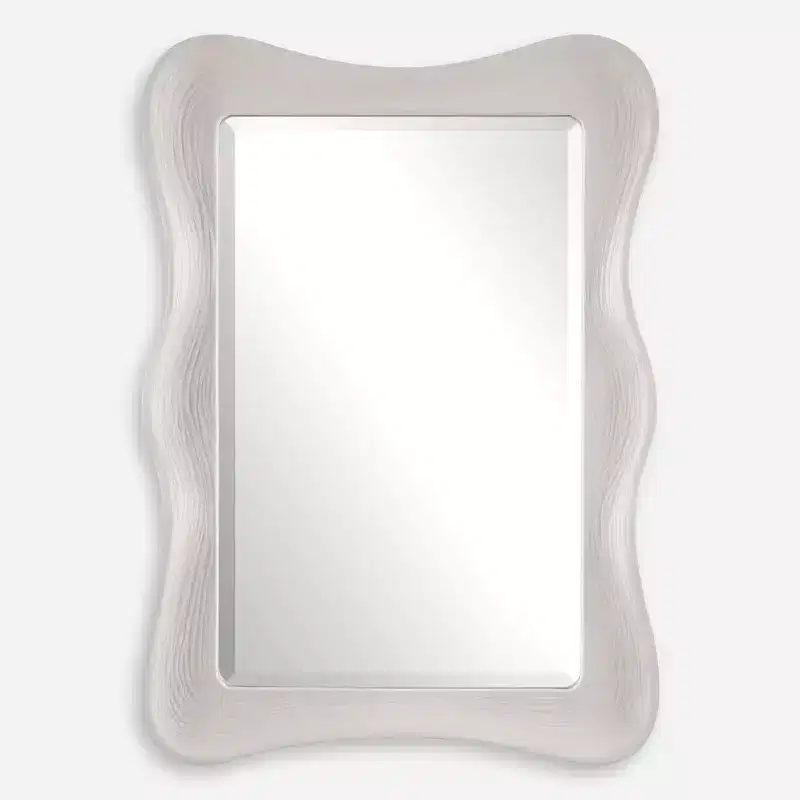 Wavy Rectangle Wall Mirror, Matte White Organic Frame, 35.6