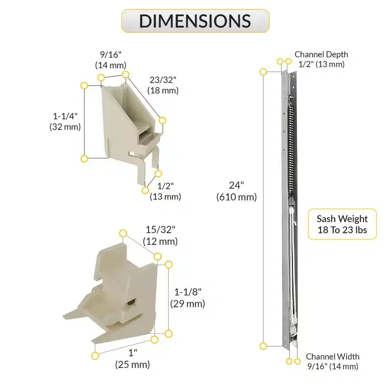 Brixwell 60-234-1 Window Channel Balance 24 Length With 60-501a Bottom And 60-507a Top Sash Guide Aluminum