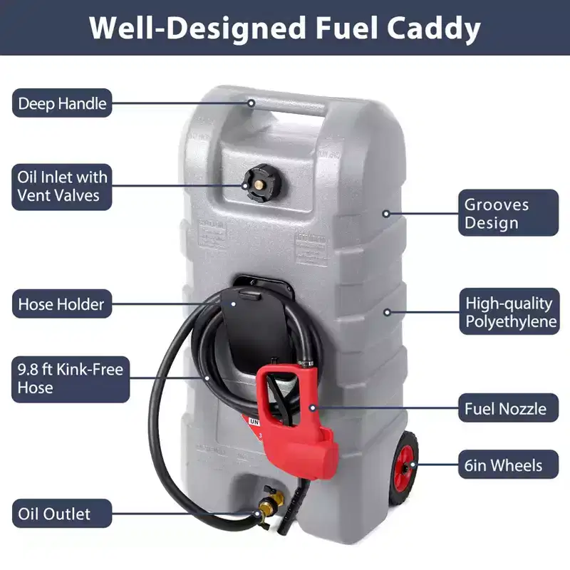 15 Gallon Fuel Caddy, Portable Gas Can with Siphon Pump & 10Ft Hose on Wheels