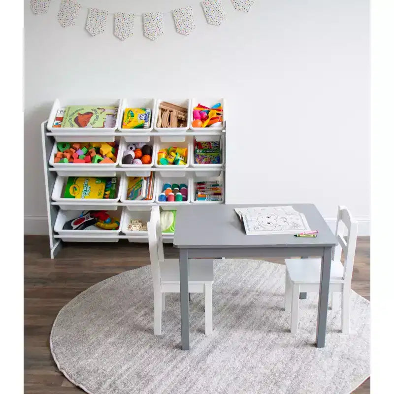 Soho Kids' Toy Storage Organizer with 16 Storage Bins Gray/White - Humble Crew: MDF Bin Shelves, 4 Shelves, Anti-Tip Hardware