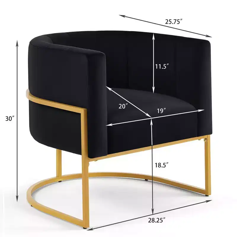 Velvet Accent Chair With Cushion, Golden Metal Stand, Curve Backrest Upholstered Vanity Chair, Home Leisure Chair