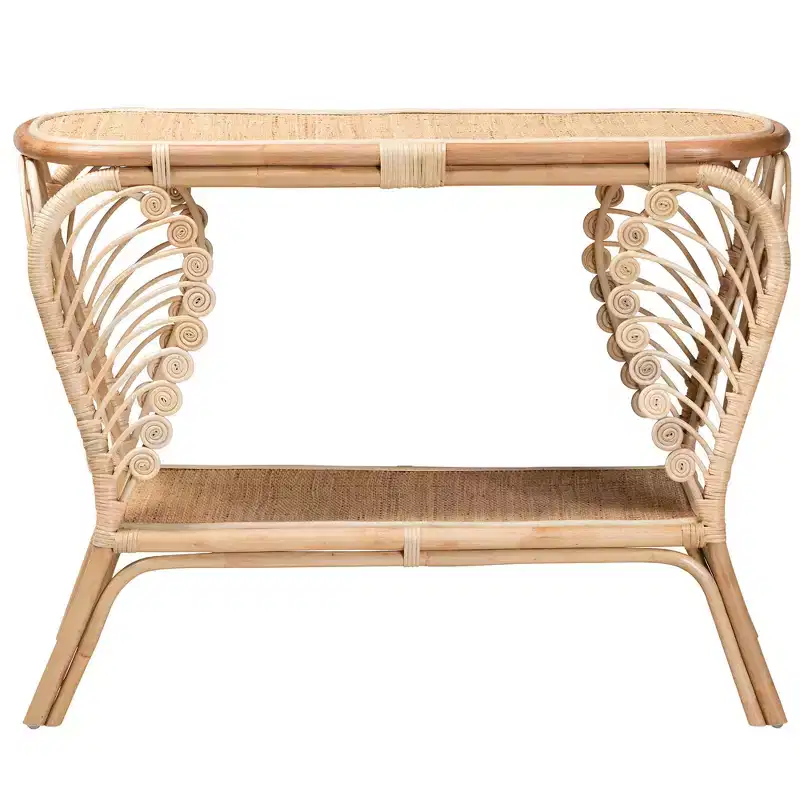 bali & pari Bastet Modern Bohemian Natural Brown Rattan 2-Tier Console Table
