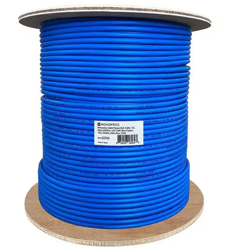 Monoprice Cat6A Plenum Bulk Cable - 500 Feet - Blue | UL, Solid, 650MHz, UTP, CMP, Bare Copper, 10G, 23AWG, TAA, Networking Cable, LAN, Modem, Router