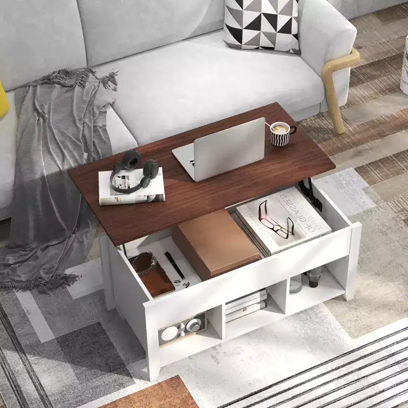 Costway Lift Top Coffee Table w/ Hidden Compartment and Storage Shelves Modern Furniture