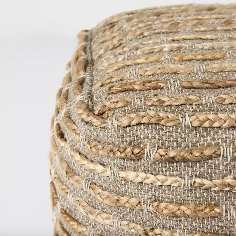 Mercana Binita Grey / Brown Hemp Wool & Cotton Square Pouf
