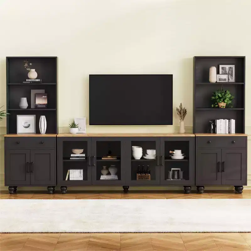 GDFStudio Keith Farmhouse TV Entertainment Center Up to 70 with Adjustable Shelves and Storage