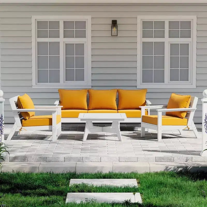 WestinTrends Avalon Outdoor 6-Piece Modular Sectional Patio Furniture Sofa Set, White/Yellow