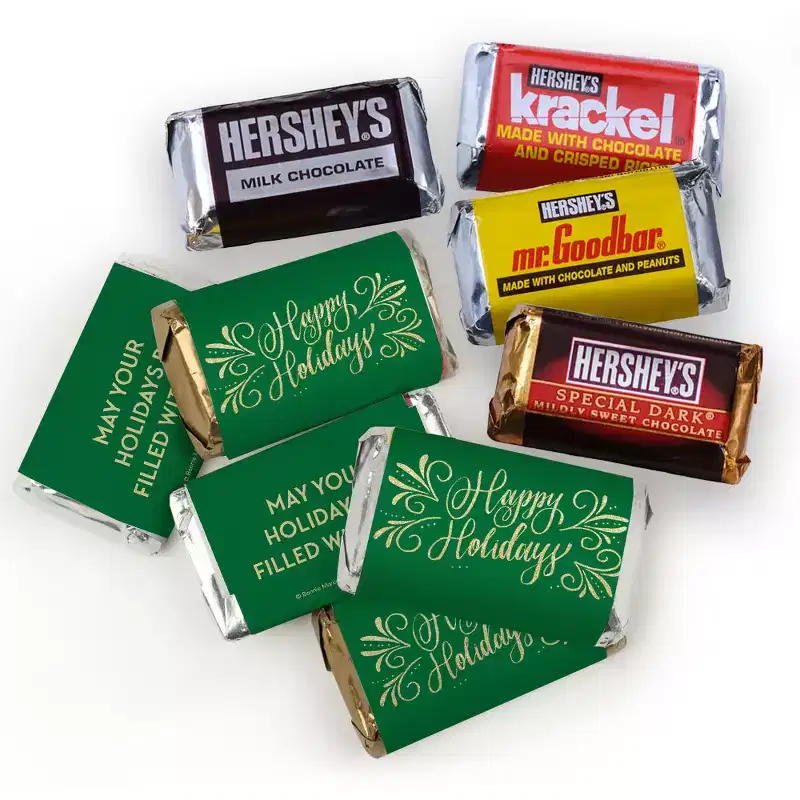 124 Pcs Christmas Candy Chocolate Party Favors Hershey's Miniatures & Red, Green & Silver Kisses (1.52 lbs, Approx. 124 Pcs) - Happy Holidays