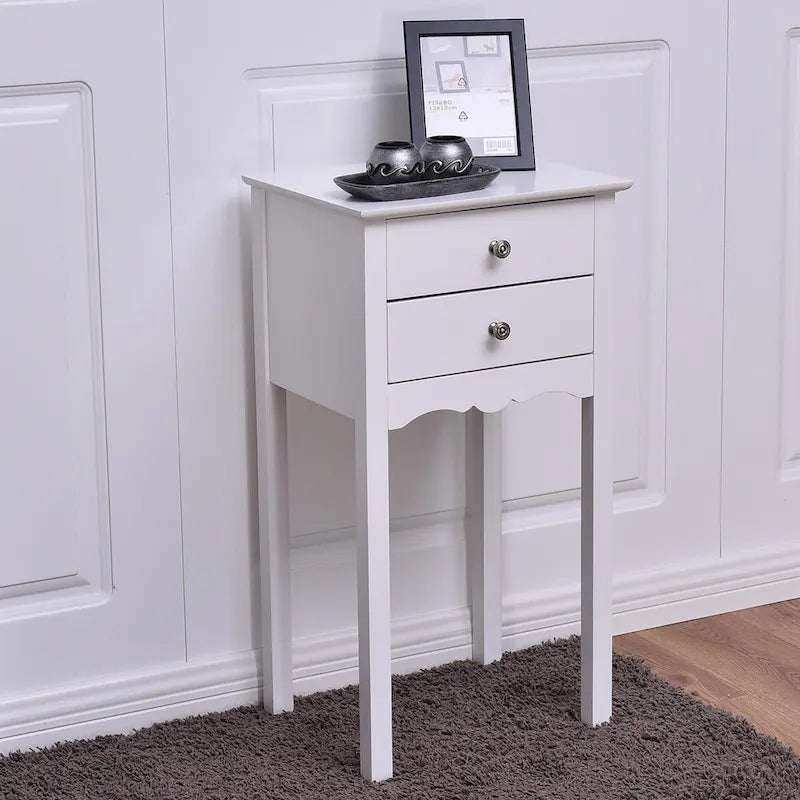 White 2-Drawer Side Table, 16 x 13 x 30 in.