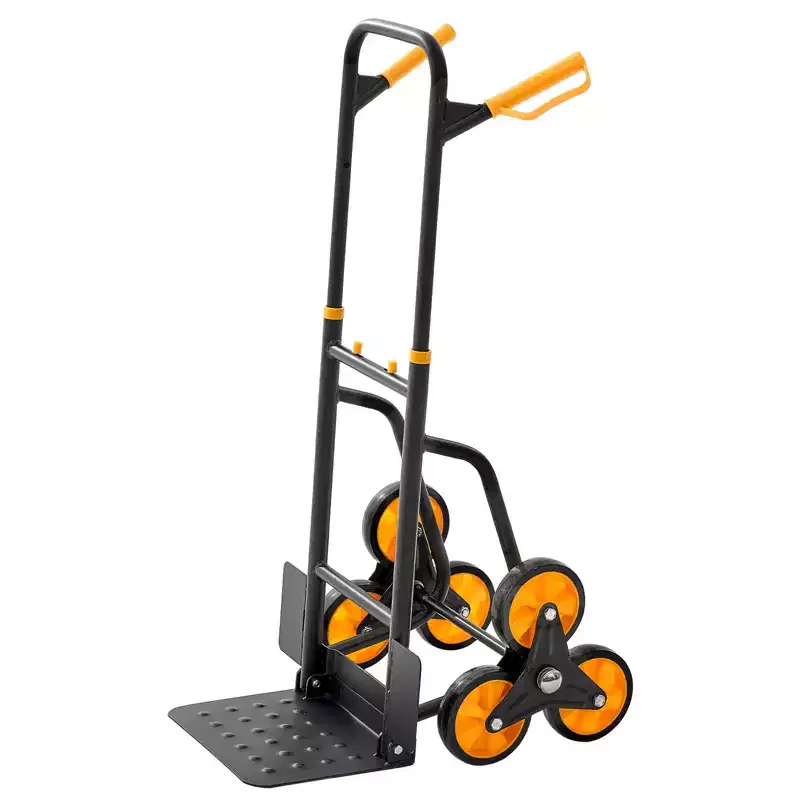 Stair Climbing Cart, 440 lbs Stair-Climbing Capacity, Heavy-Duty Folding Trolley Cart with Telescoping Handle, Black+Orange