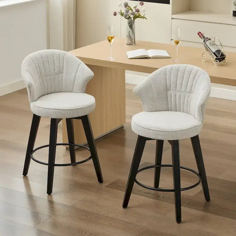 Swivel Bar Stools Set of 2, Upholstered Dining Room Chairs with Wide Backrest, Counter Height Chair with Metal Legs