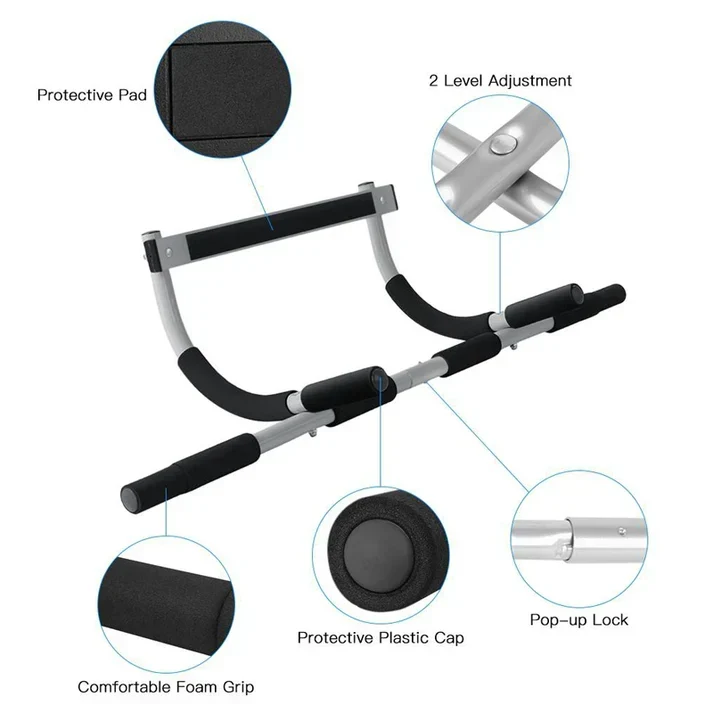 Door Pull Up Bar ¨C Heavy Duty Steel, No Screws, Anti Slip Grip for Upper Body Strength Training ¨C Ideal for Home Gym & Apartments