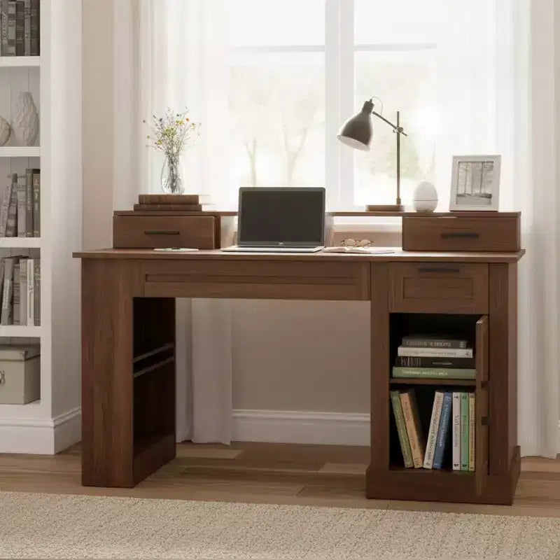 55 Executive Desk with Storage, Home Office Desk with Charging Station, Wood Computer Writing Desk, Conference Table for Living Room, Bedroom,