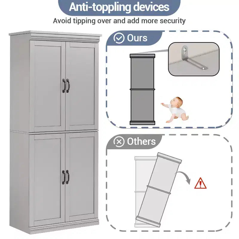 70 Tall Kitchen Pantry Cabinet w/ Doors and Adjustable Shelves, Freestanding Cupboard, Tall Storage Cabinet for Bathroom