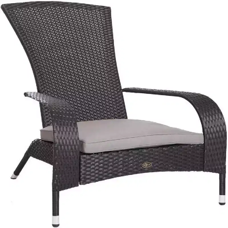 Balkene Home 62430 Coconino Wicker Chair All Weather Lightweight Durable Adirondack Style Chair Grey Outdoor Cushion Included - Black