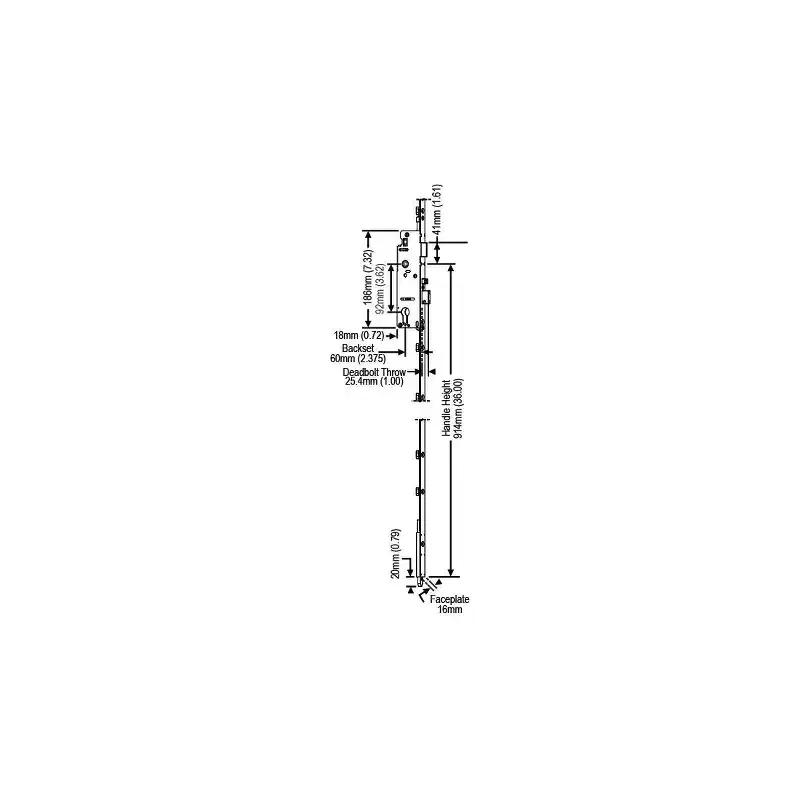 Brixwell 850-2406514 Active Shootbolt Lock extension 2-3/8 Backset 1in throw 36in Handle Height .79 Shootbolt 5/8in Faceplate
