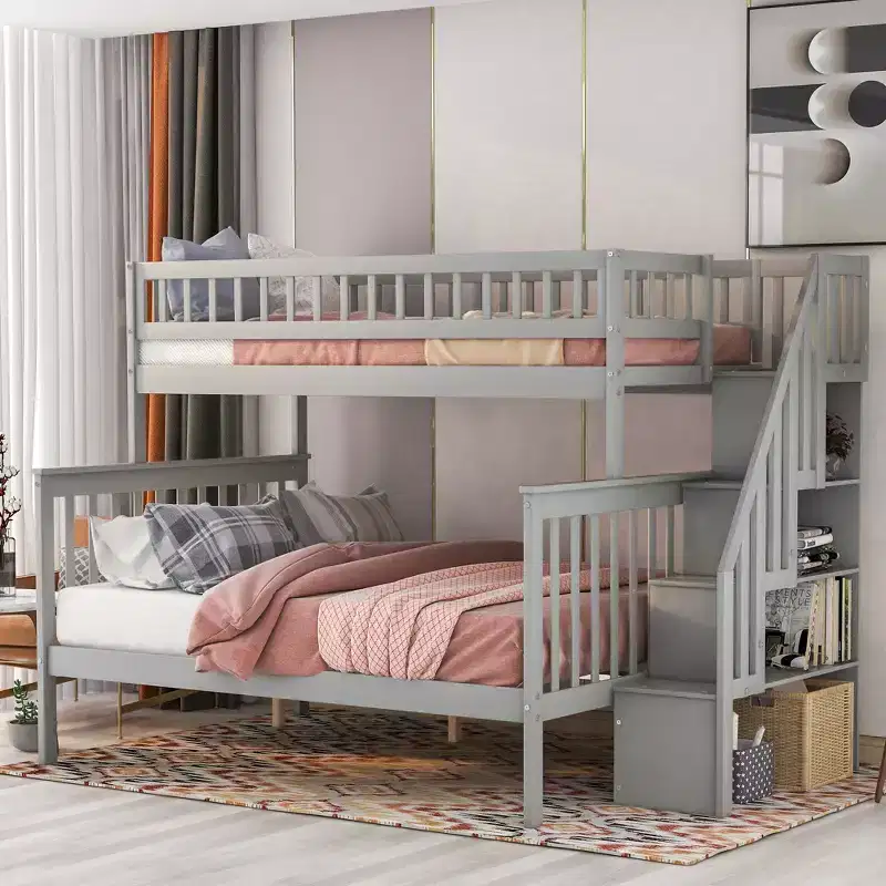 Twin over Full Stairway Bunk Bed with Storage-ModernLuxe