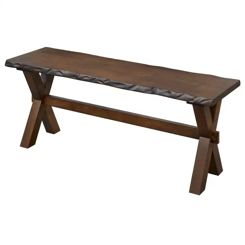 Buylateral 6Pc Mandeville Solid Wood Live Edge Dining Set with Bench Brown: Rubberwood, Ladderback Chairs