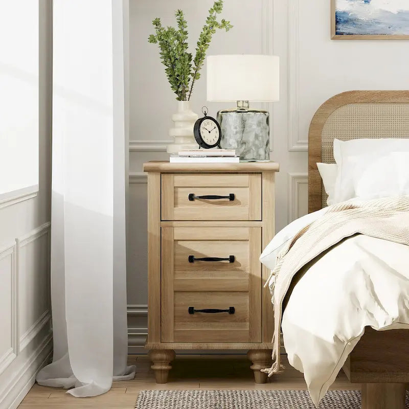 Modern End Table with Charging Station & Storage – Oak & White
