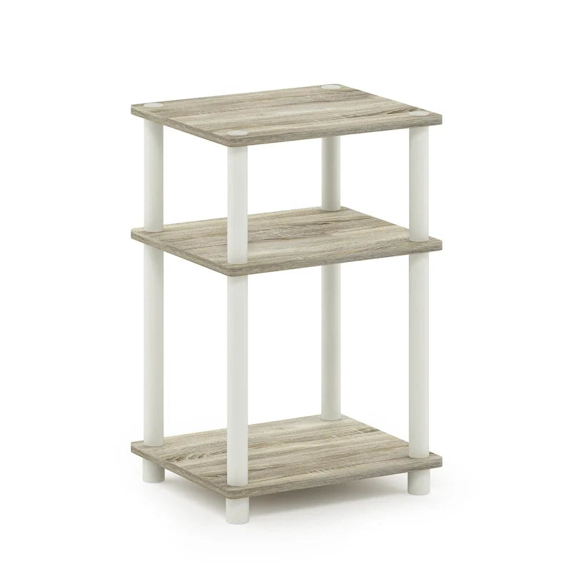 3-Tier End Table, Sonoma Oak/White, No-Tools Assembly, 1-Person