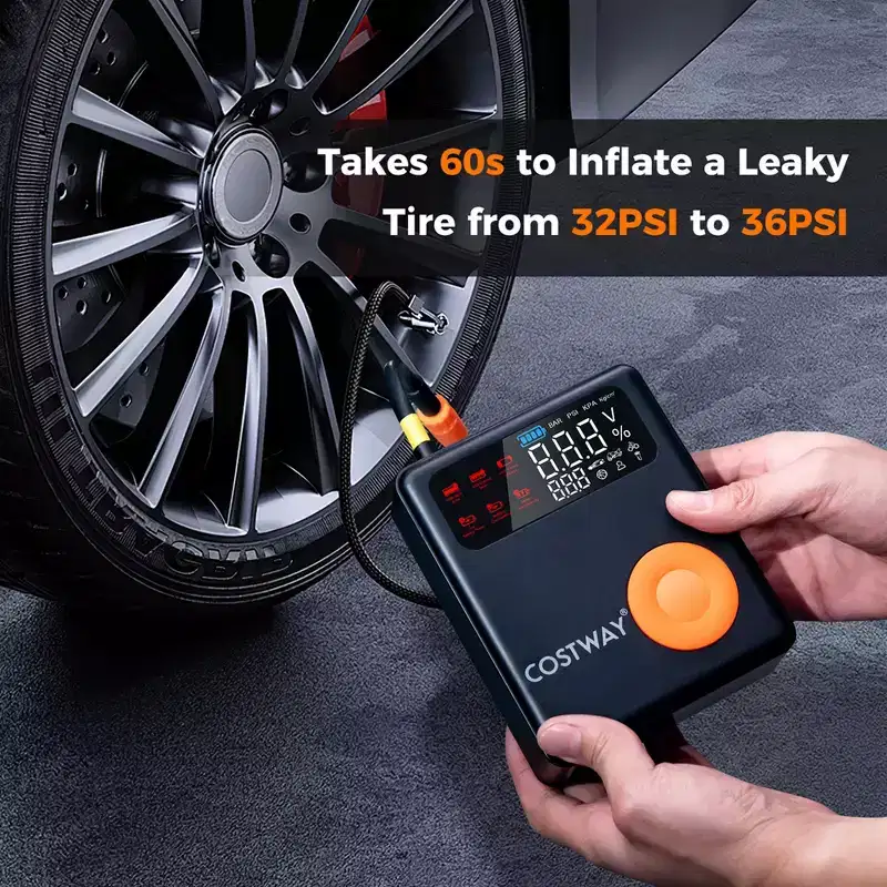 Costway Jump Starter with Air Compressor 150PSI Digital Tire Inflator LED Screen Portable