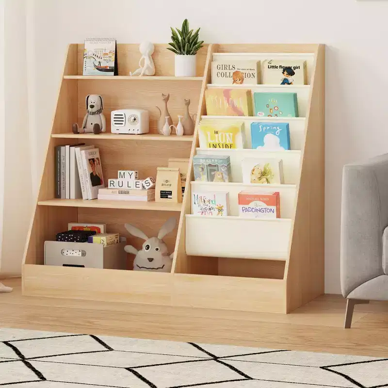 4-Tier Kids Bookshelf and Toy Storage, 5 Layer Fabric Toddler Bookshelf, Kids Toy Storage Organizer, Sling Kids Bookcase