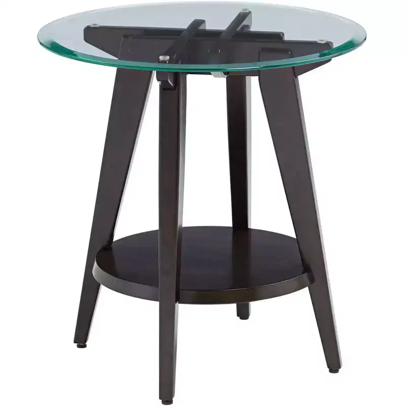 55 Downing Street Farmhouse Wood Round Accent Table 24 Wide with Shelf Dark Brown Tempered Glass Tabletop Living Room Home House
