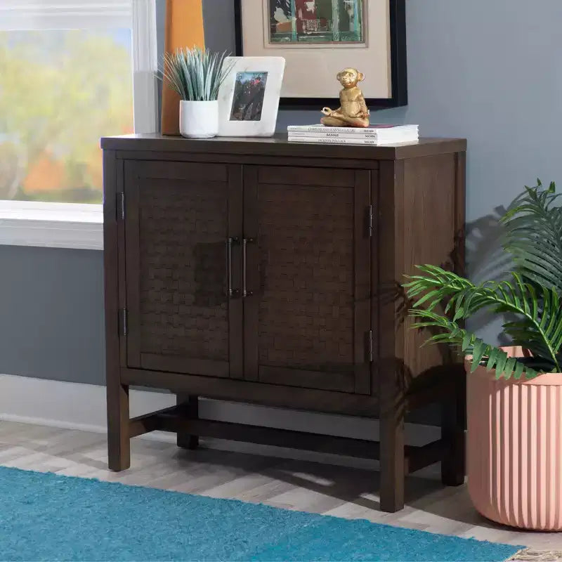Powell Fulmer Solid Wood 2 Basketweave Doors and a Adjustable Shelf Accent Cabinet